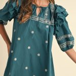 Skobeloff Boho Floral Ruffle Puff Sleeve Lace-up V Neck Mini Dress