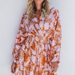 Brown Floral Puff Sleeve Smocked Waist Layered Dress