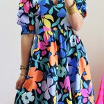Blue Collared Split Neck Floral Flared Dress