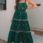 Blackish Green Floral Smocked Back Tied Straps Tiered Maxi Dress