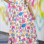 Rose Red Striped Trim Self-tie Straps Floral Maxi Dress